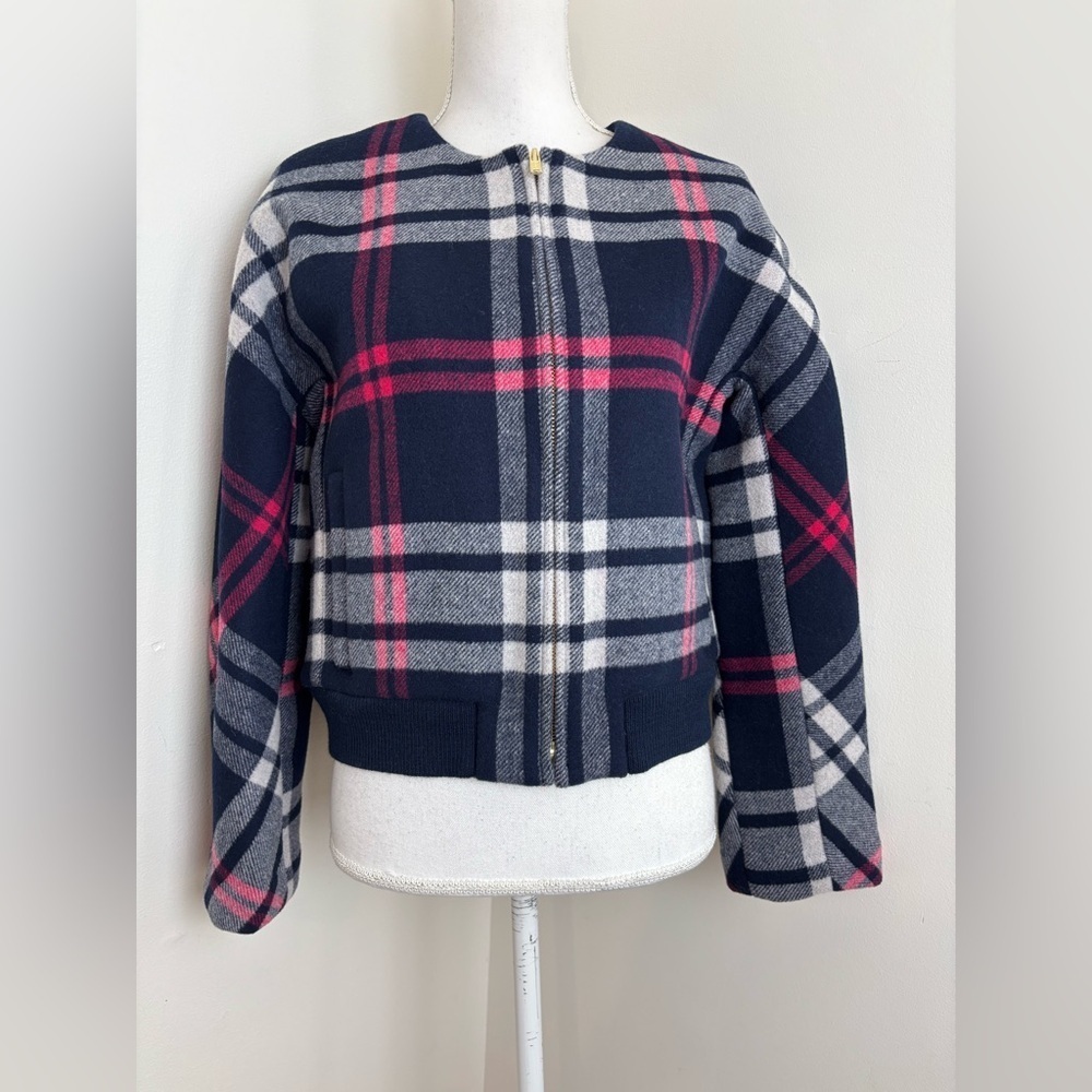 J. Crew Wool Plaid Bomber Jacket Size Small - Picture 5 of 9